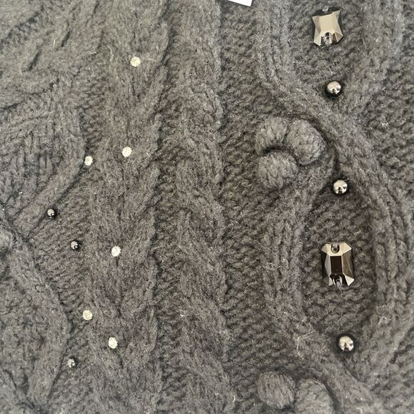 New Zara cardigan cable knit Oversized Jewel Rhinestones Beads Black sweater S - Picture 8 of 12